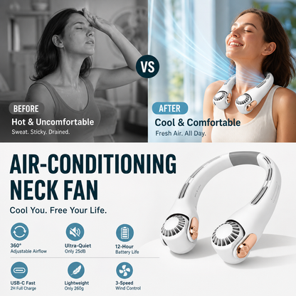 💨2026 Summer Hot Sale 55% OFF💞🍃 USB Portable Bladeless Neck Fan –😎Ultra‑quiet, 360° rotating, 3 speeds🌬️