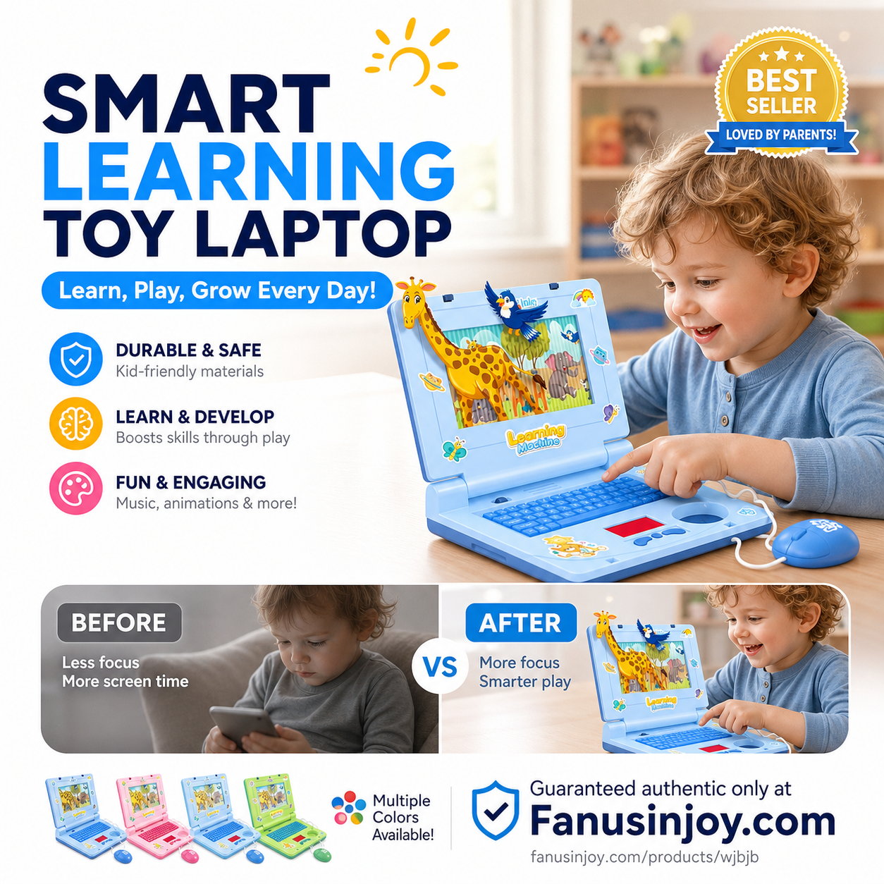 50% Off!💻 Baby's first laptop – no Wi-Fi needed. Lights, music, learning. Let's go! 👶✨✨