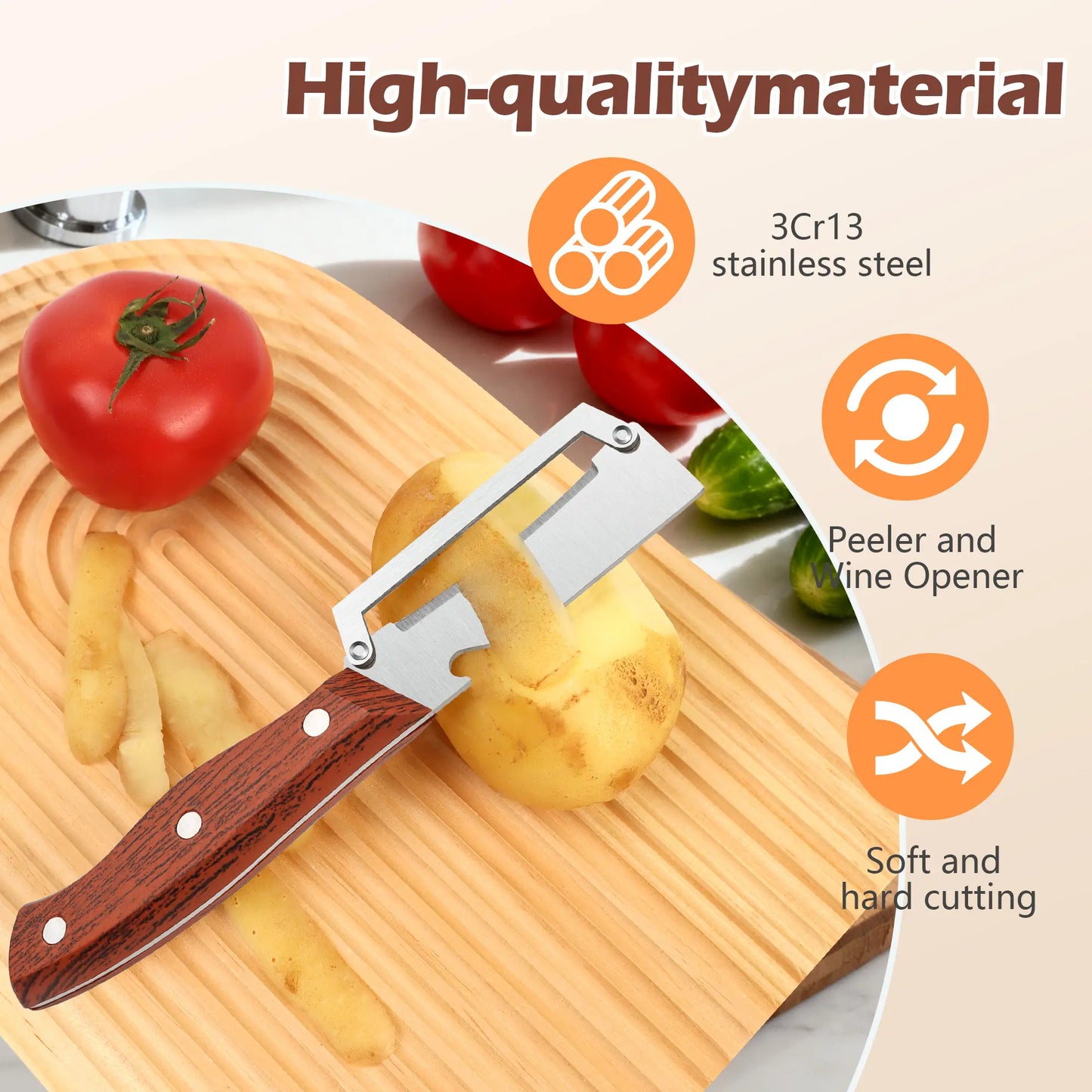 🔥Multi-Functional Wooden Vegetable Peeler with Built In Bottle Opener