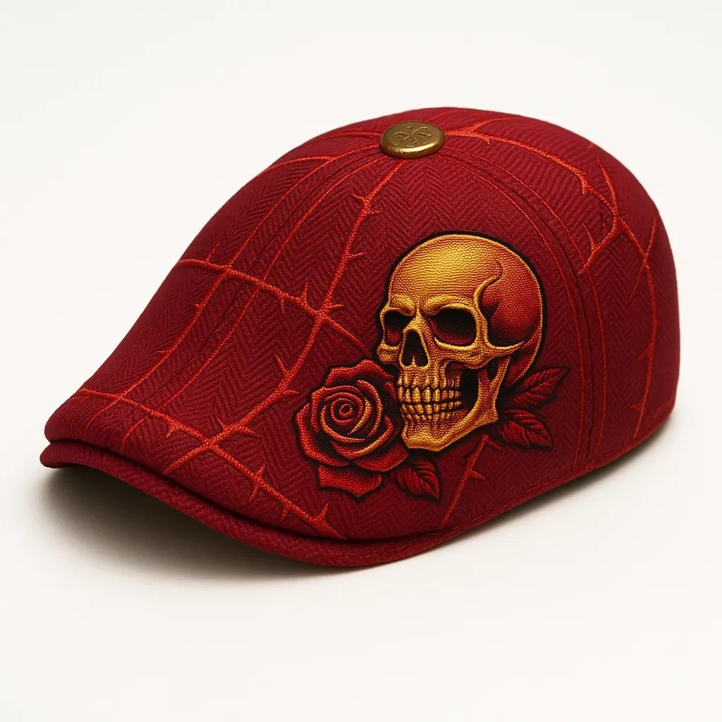 🔥💀Handcrafted Skull & Thorn Flat Cap🎁