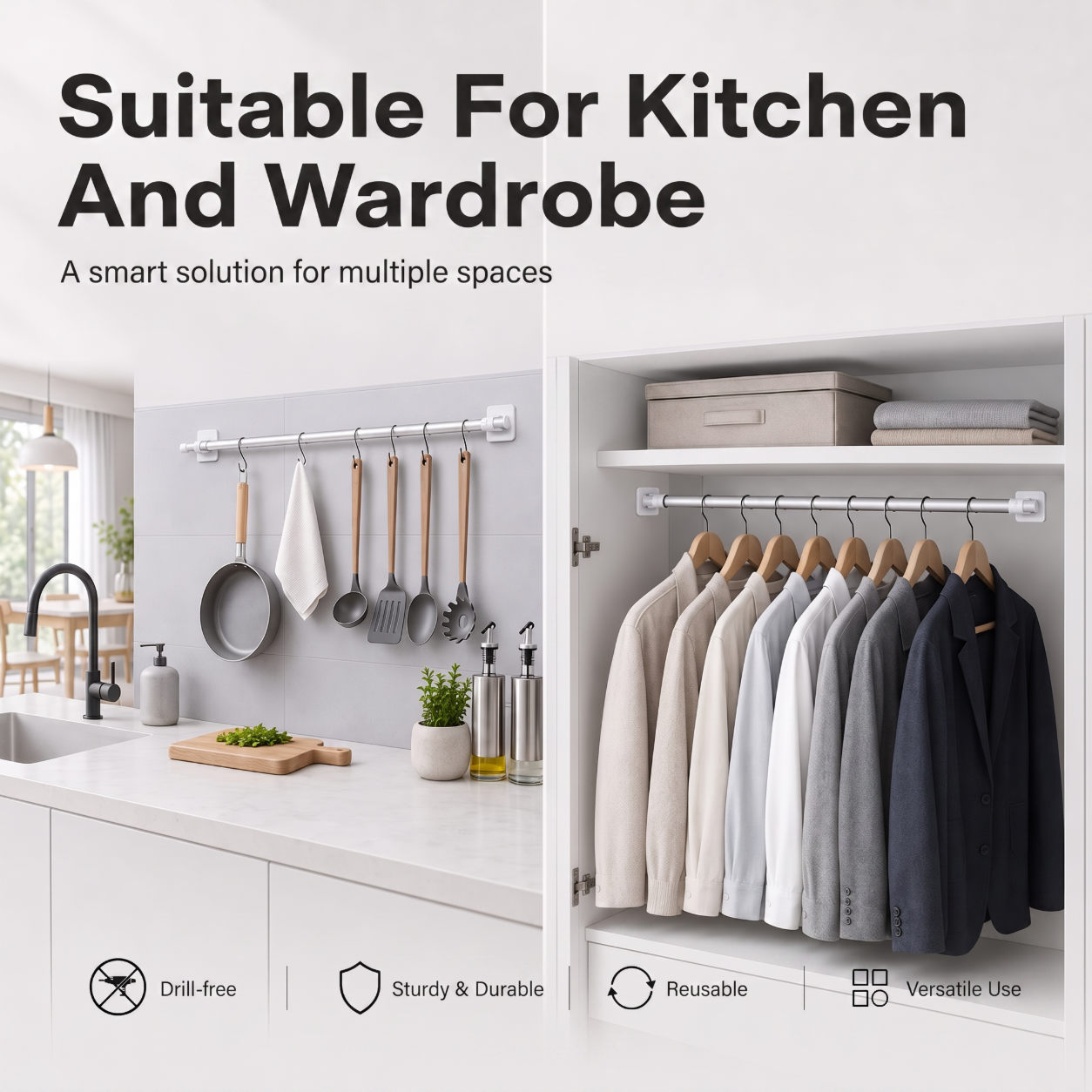 🔥Nail-Free Adjustable Curtain Rod Hooks