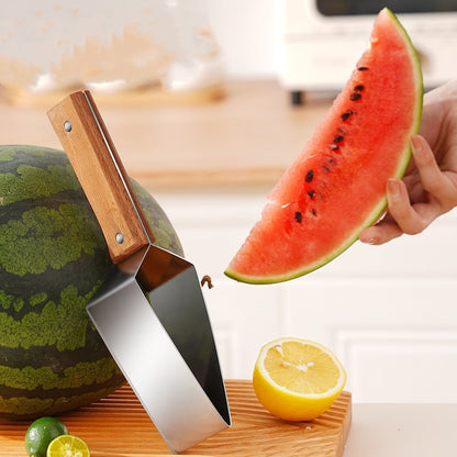 Triangle Watermelon Cutter, Stainless Steel with Wooden Handle - Melon Slicer, Fruit Cutter for Kitchen Gadgets