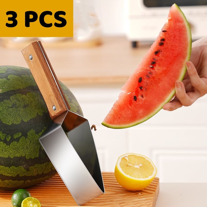 Triangle Watermelon Cutter, Stainless Steel with Wooden Handle - Melon Slicer, Fruit Cutter for Kitchen Gadgets