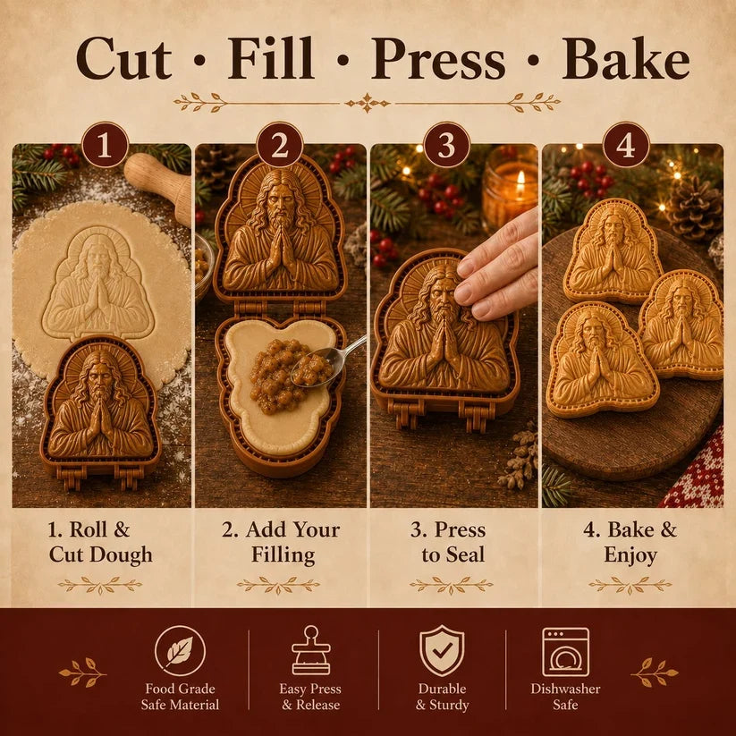 🔥HOT SALE 50% OFF✝️ Faith & Nativity Christmas Mini Pie Mold Collection | Reusable Embossed Molds for Shaping Detailed Praying Jesus, Nativity Stable and so on Pies🥧✨
