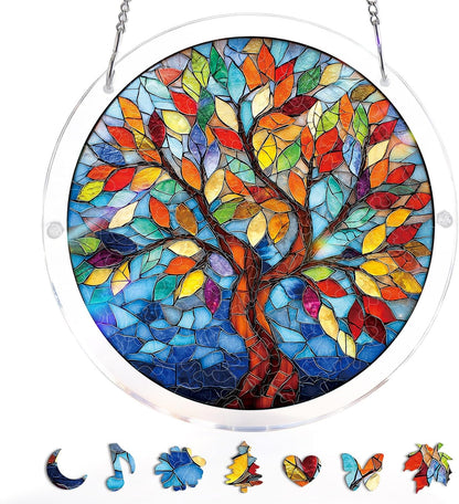 Acrylic Jigsaw Puzzle Suncatcher - Glowing Feather Haven