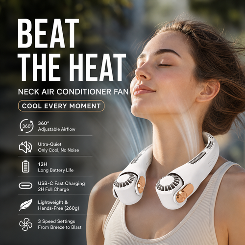 💨2026 Summer Hot Sale 55% OFF💞🍃 USB Portable Bladeless Neck Fan –😎Ultra‑quiet, 360° rotating, 3 speeds🌬️