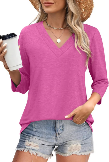 🌸Spring Specials 50% OFF👚Women's 3/4 Sleeve V Neck Solid Color Top