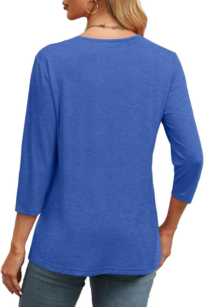🌸Spring Specials 50% OFF👚Women's 3/4 Sleeve V Neck Solid Color Top