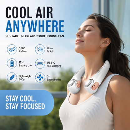 💨2026 Summer Hot Sale 55% OFF💞🍃 USB Portable Bladeless Neck Fan –😎Ultra‑quiet, 360° rotating, 3 speeds🌬️
