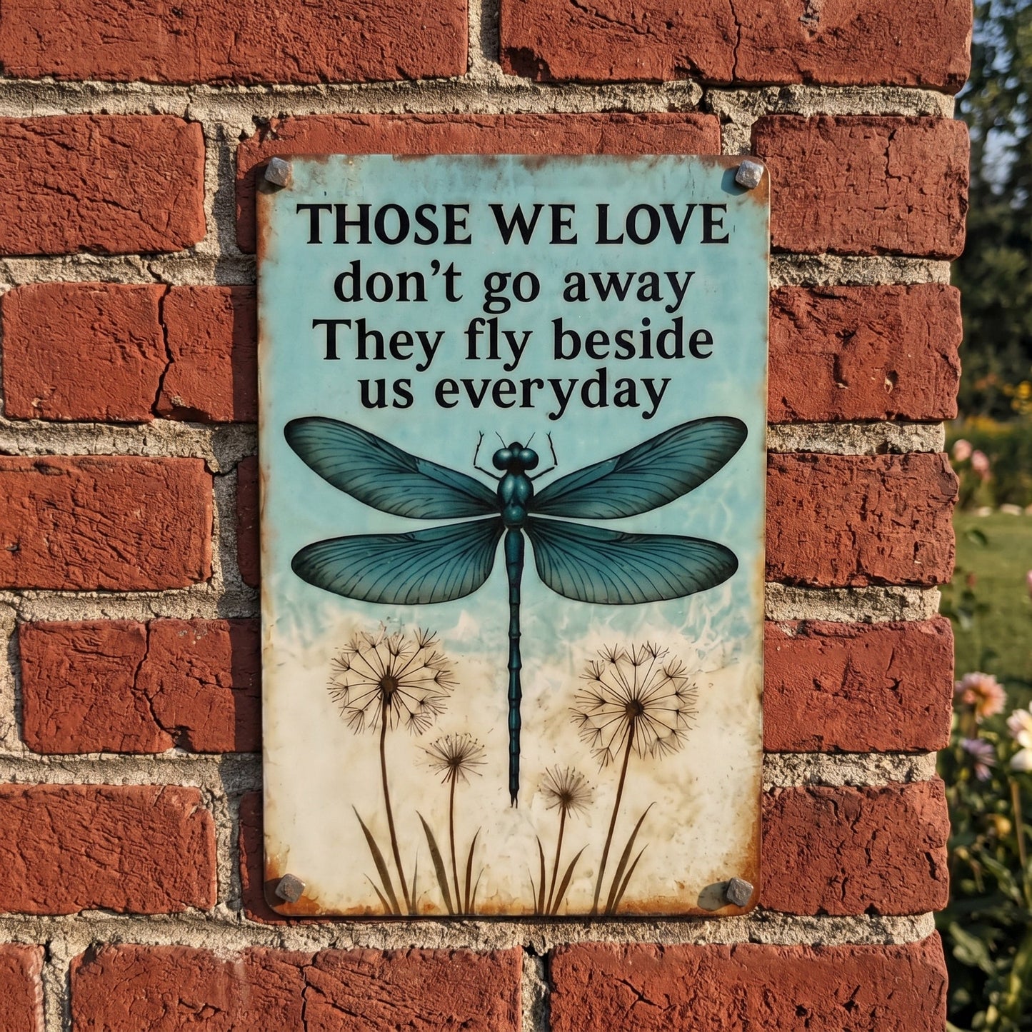 Dragonfly Memorial Garden Sign – “Those We Love Don’t Go Away” Sympathy Gift, Remembrance Outdoor Decor
