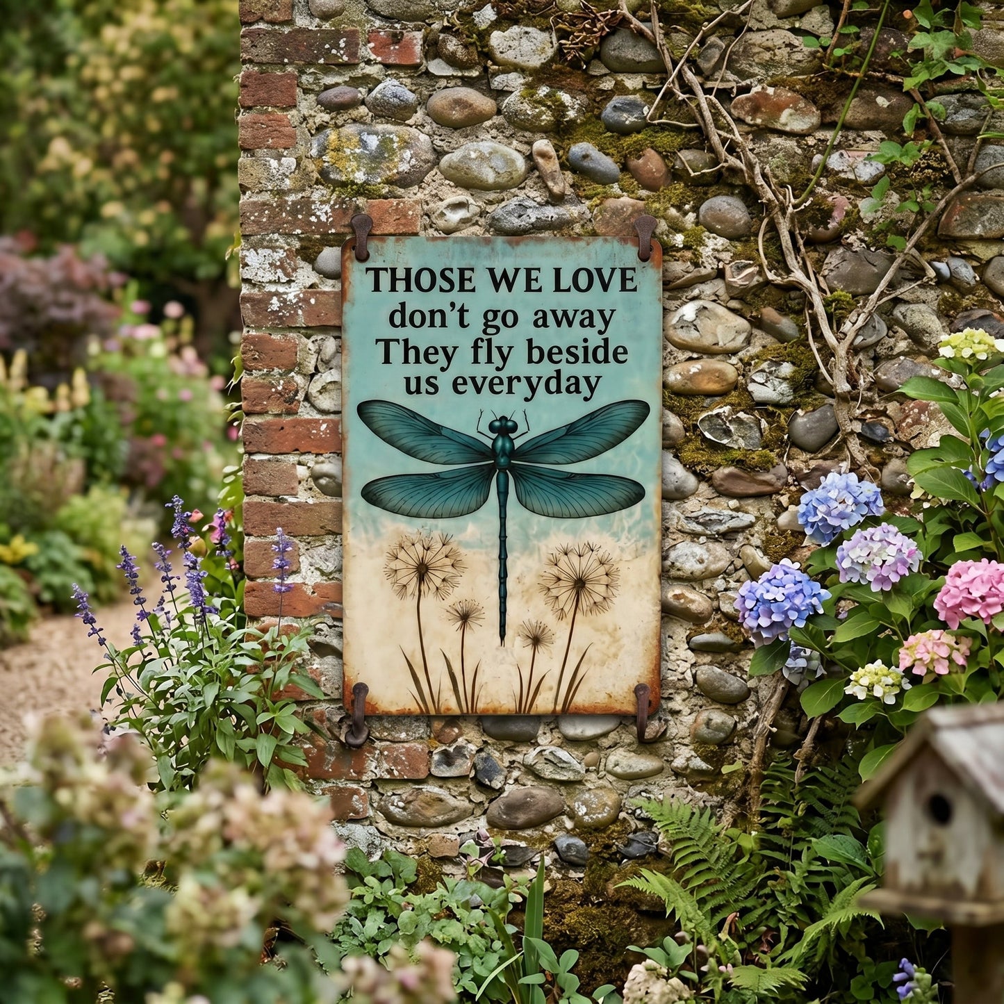 Dragonfly Memorial Garden Sign – “Those We Love Don’t Go Away” Sympathy Gift, Remembrance Outdoor Decor