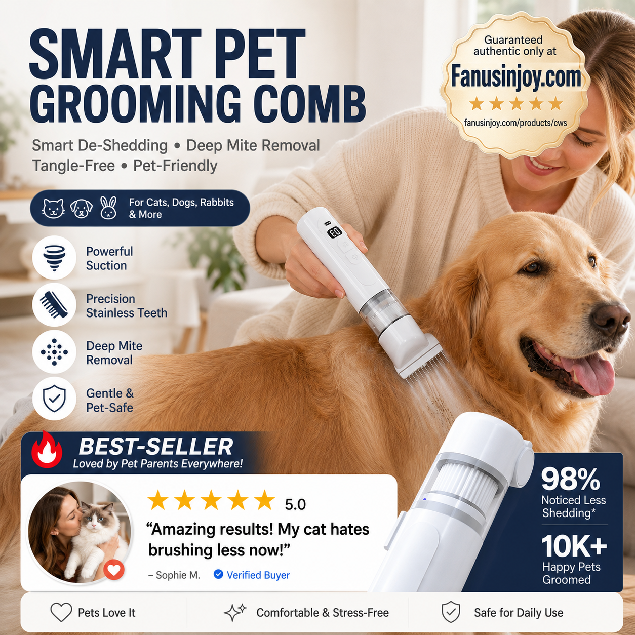 🔥Electric Pet Grooming Comb🐕Keep your furry friends away from mites, fleas and tangled fur！