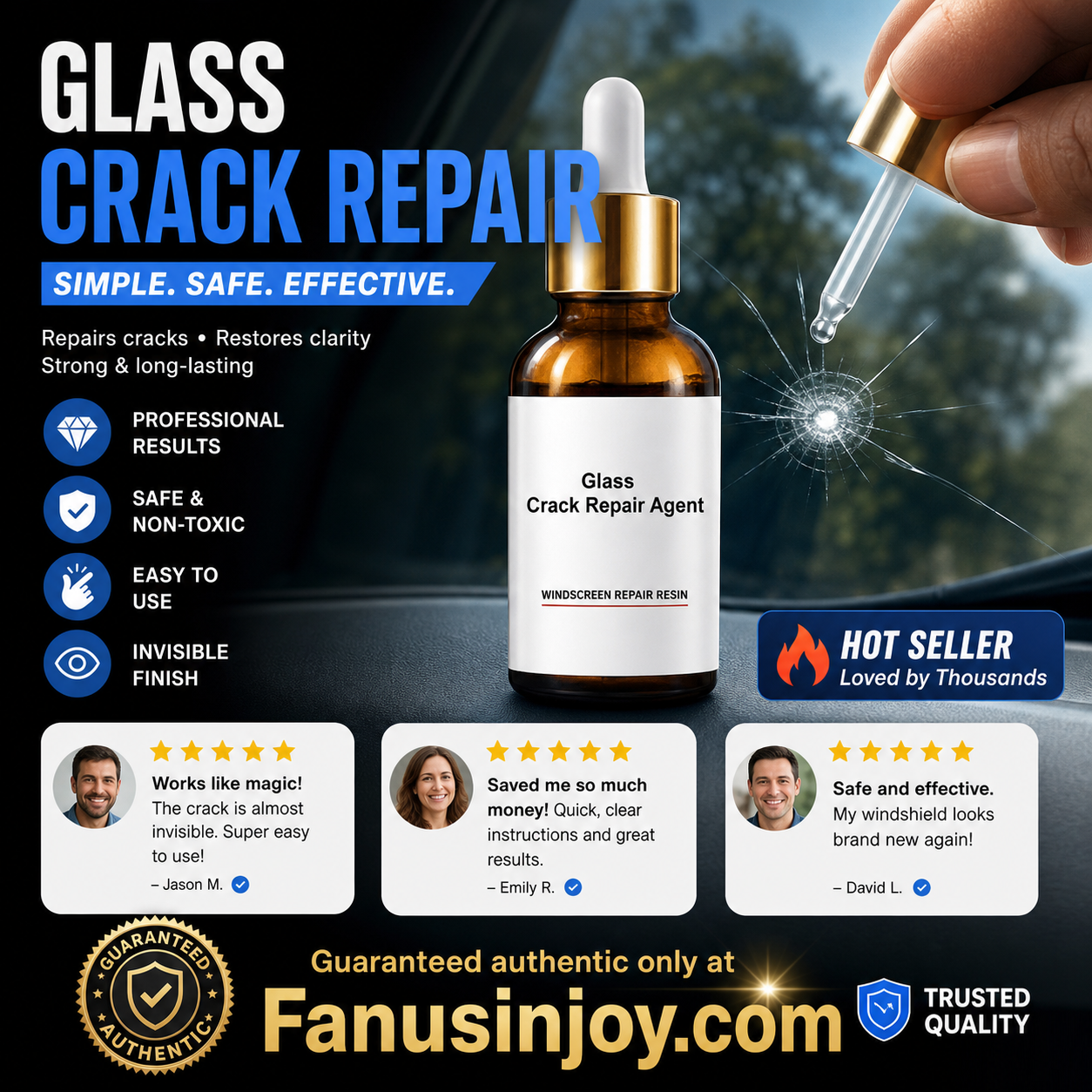 🏭Direct from glass factory, Buy 3 Get 2 Free！💦One drop fixes all glass cracks！🚗Glass Crack Repair Agent