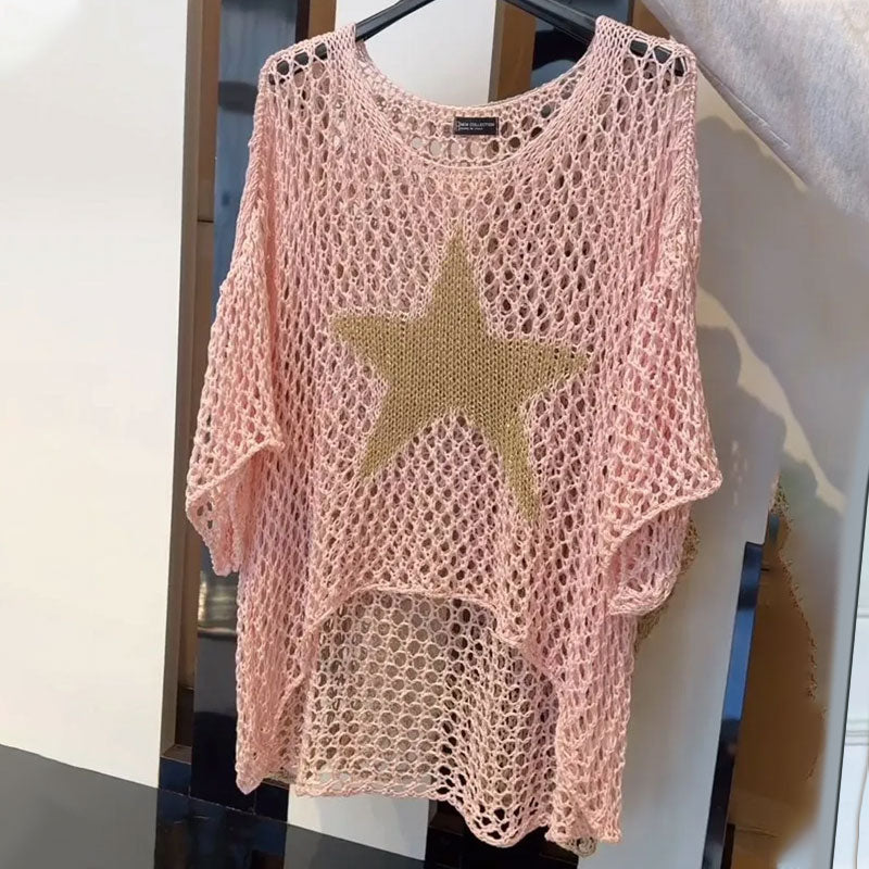 🔥Summer Hot Sale 50%OFF🔥Women's Fashion Round Neck Crochet Knit Fishnet Top