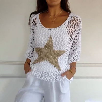 🔥Summer Hot Sale 50%OFF🔥Women's Fashion Round Neck Crochet Knit Fishnet Top