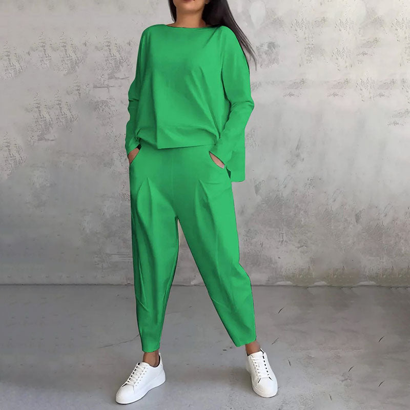 Fashion, Casual ✨Long sleeve round neck and pants 2-piece set