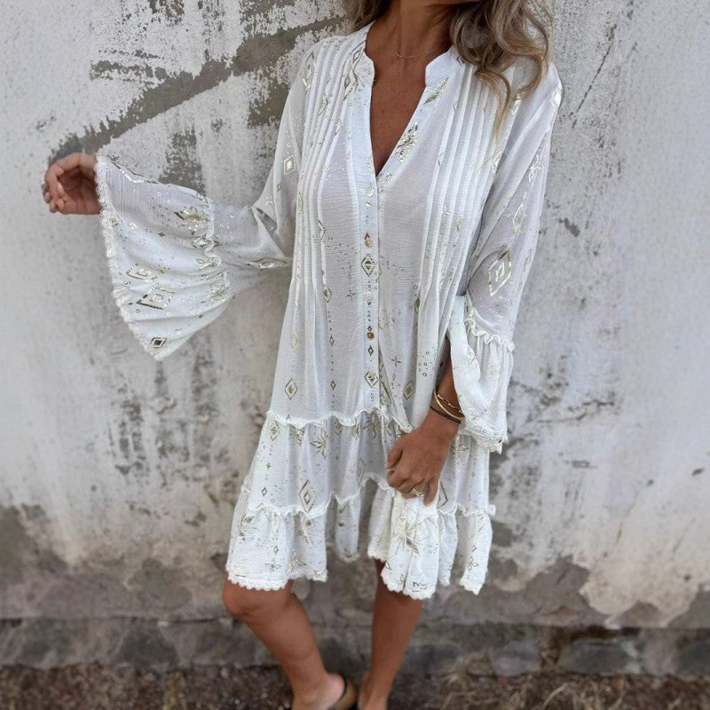 💖Limited Sale 50% OFF💖Women's Geometric Print Comfortable V-Neck Midi-Dress