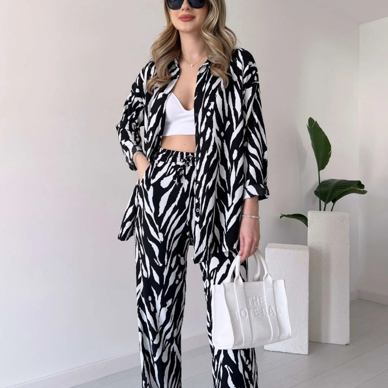 🌸Spring Specials 🚀Free shipping🌸 Chic Women's Zebra Print Shirt & Pants Set