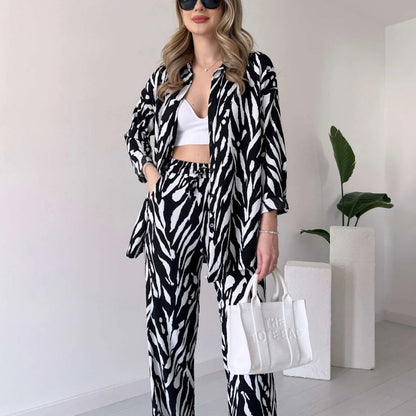 🌸Spring Specials 🚀Free shipping🌸 Chic Women's Zebra Print Shirt & Pants Set