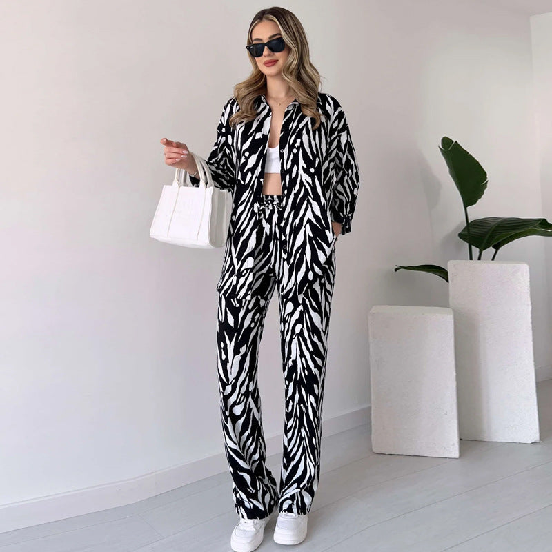 🌸Spring Specials 🚀Free shipping🌸 Chic Women's Zebra Print Shirt & Pants Set