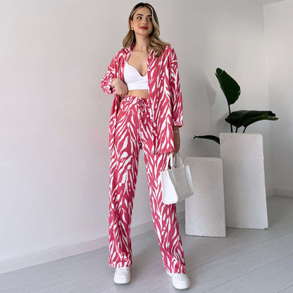 🌸Spring Specials 🚀Free shipping🌸 Chic Women's Zebra Print Shirt & Pants Set