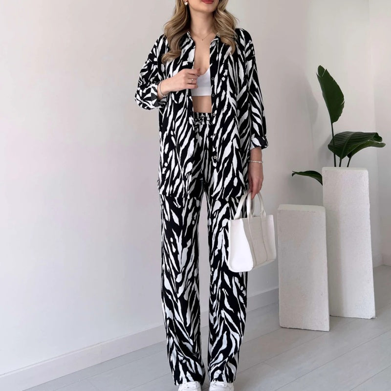 🌸Spring Specials 🚀Free shipping🌸 Chic Women's Zebra Print Shirt & Pants Set