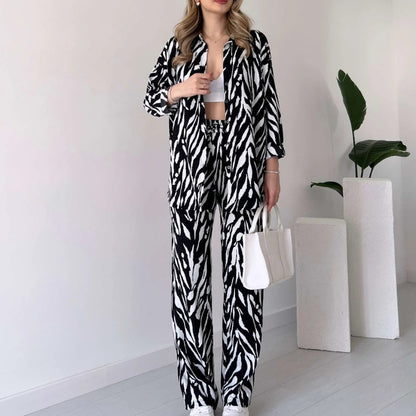 🌸Spring Specials 🚀Free shipping🌸 Chic Women's Zebra Print Shirt & Pants Set