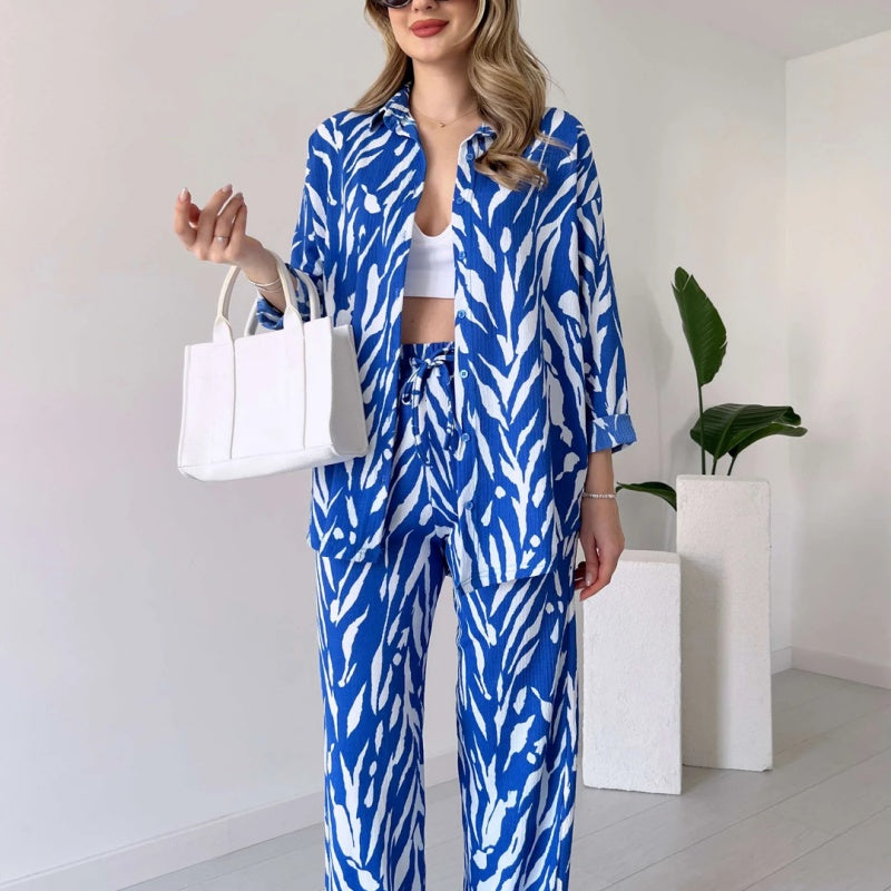 🌸Spring Specials 🚀Free shipping🌸 Chic Women's Zebra Print Shirt & Pants Set