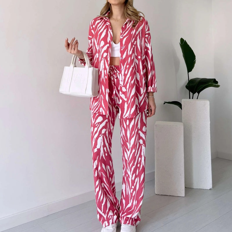 🌸Spring Specials 🚀Free shipping🌸 Chic Women's Zebra Print Shirt & Pants Set