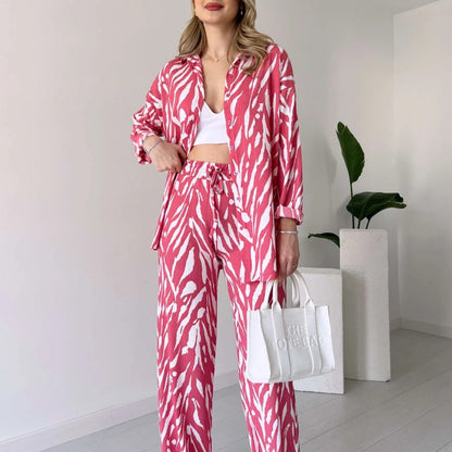 🌸Spring Specials 🚀Free shipping🌸 Chic Women's Zebra Print Shirt & Pants Set