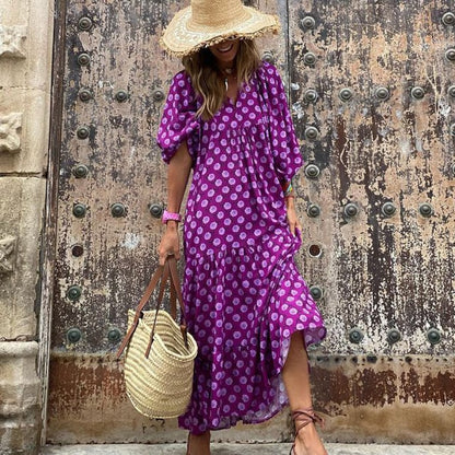 🌸50% OFF🌸Women's Elegant Puff Sleeve Floral Boho Maxi Dress