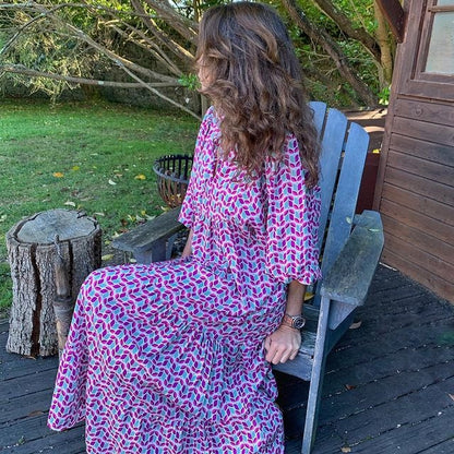 🌸50% OFF🌸Women's Elegant Puff Sleeve Floral Boho Maxi Dress