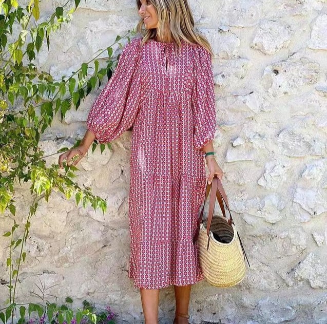 🌸50% OFF🌸Women's Elegant Puff Sleeve Floral Boho Maxi Dress