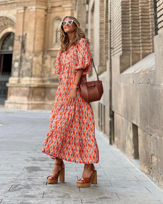 🌸50% OFF🌸Women's Elegant Puff Sleeve Floral Boho Maxi Dress
