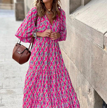 🌸50% OFF🌸Women's Elegant Puff Sleeve Floral Boho Maxi Dress