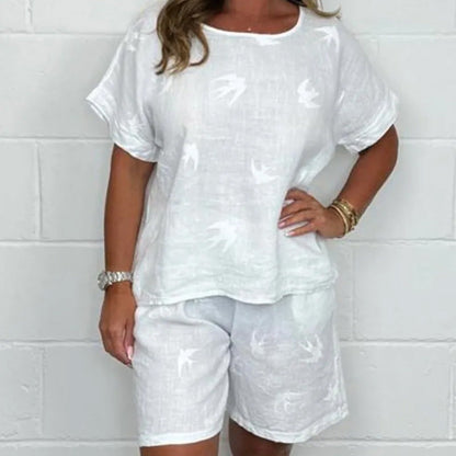50%OFF🔥Casual Printed Cotton-Linen Short Sleeve Shorts Set