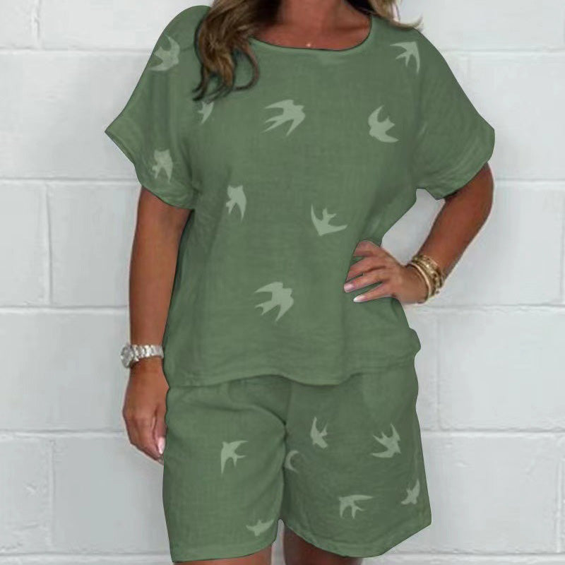 50%OFF🔥Casual Printed Cotton-Linen Short Sleeve Shorts Set