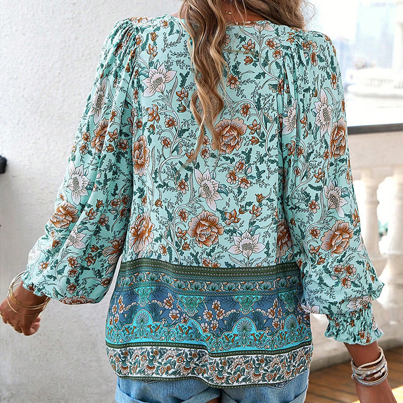 💖Limited time 49% OFF💖Women's Fashion Printed v-Neck Long Sleeve Shirt