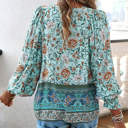 💖Limited time 49% OFF💖Women's Fashion Printed v-Neck Long Sleeve Shirt