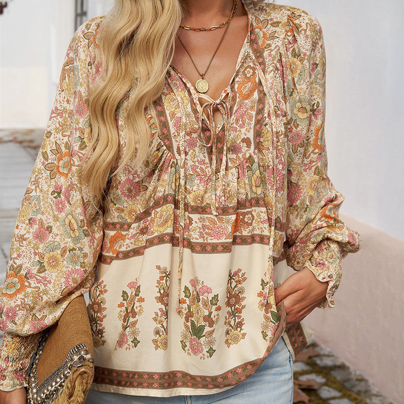 💖Limited time 49% OFF💖Women's Fashion Printed v-Neck Long Sleeve Shirt