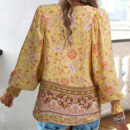 💖Limited time 49% OFF💖Women's Fashion Printed v-Neck Long Sleeve Shirt