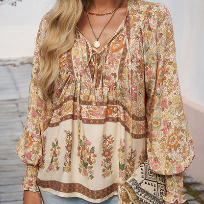 💖Limited time 49% OFF💖Women's Fashion Printed v-Neck Long Sleeve Shirt