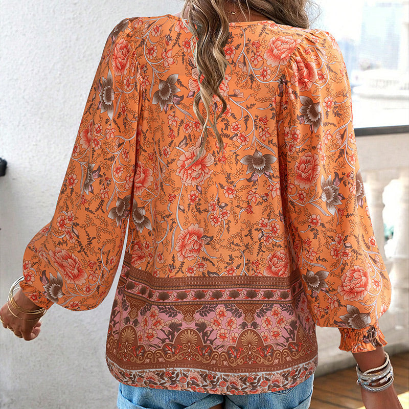 💖Limited time 49% OFF💖Women's Fashion Printed v-Neck Long Sleeve Shirt