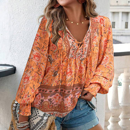 💖LAST DAY SALE 50% OFF💖Women's Fashion Printed v-Neck Long Sleeve Shirt