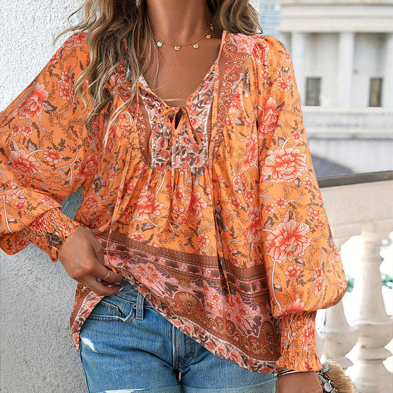 💖Limited time 49% OFF💖Women's Fashion Printed v-Neck Long Sleeve Shirt