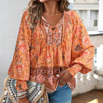💖Limited time 49% OFF💖Women's Fashion Printed v-Neck Long Sleeve Shirt