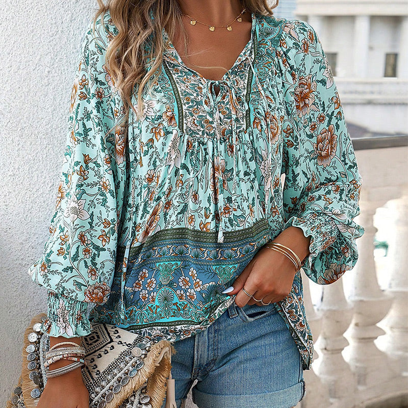 💖Limited time 49% OFF💖Women's Fashion Printed v-Neck Long Sleeve Shirt