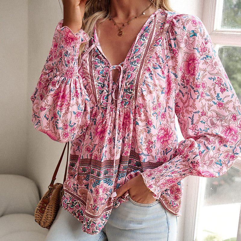 💖Limited time 49% OFF💖Women's Fashion Printed v-Neck Long Sleeve Shirt