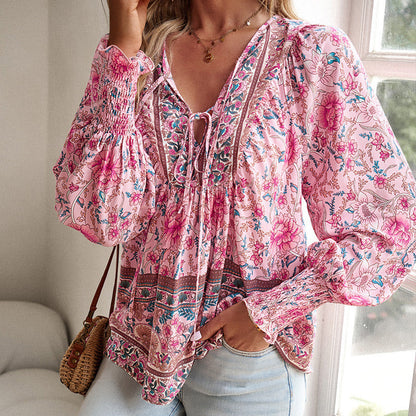 💖Limited time 49% OFF💖Women's Fashion Printed v-Neck Long Sleeve Shirt