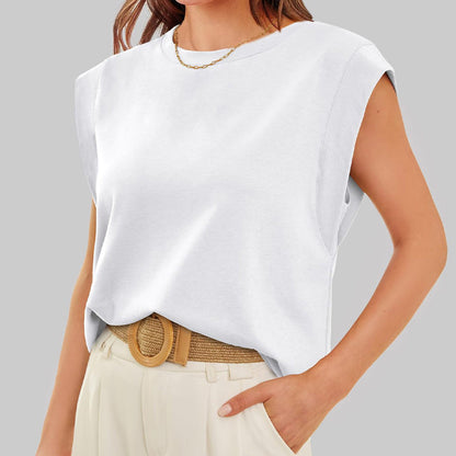 💖Limited Sale 50% OFF💖Solid Color Round Neck Cap Sleeve Top